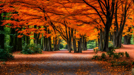 Autumn leaves in the park. Beautiful autumn landscape in South Korea.の素材