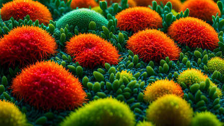 3d illustration of abstract fractal background with orange and green flowersの素材