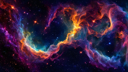 Cosmic space and stars, color cosmic abstract background with nebulae and gas.の素材