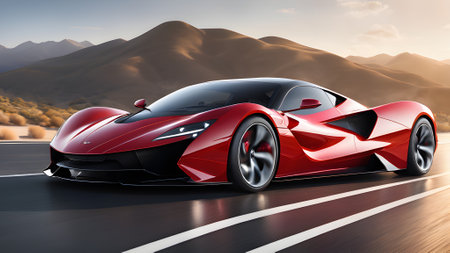 3D rendering of a brand-less generic concept car in the desertの素材
