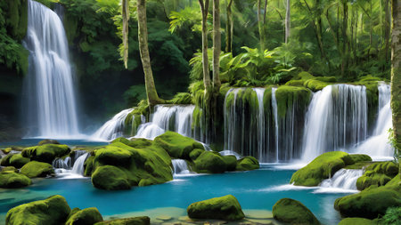 Waterfall in deep forest at Kanchanaburi province, Thailandの素材