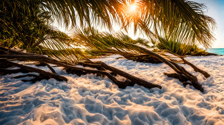 Beautiful tropical beach and sea with coconut palm tree at sunset time - Holiday Vacation conceptの素材