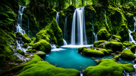 Beautiful waterfall in deep forest at Plitvice Lakes National Park, Croatiaの素材