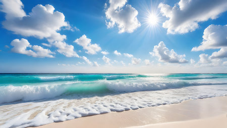 Tropical beach with turquoise water and white sand.の素材