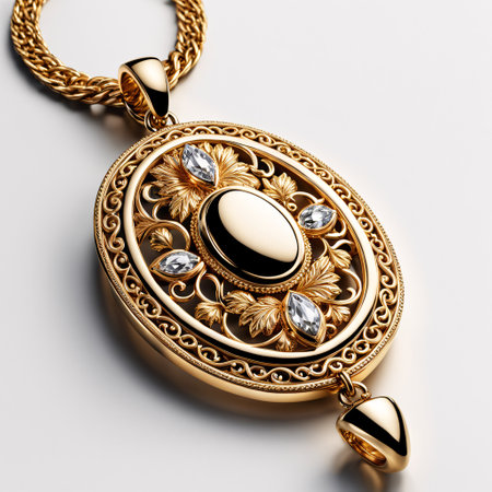 Golden pendant with gemstones on a white background. 3d illustrationの素材