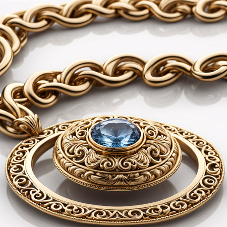 Golden bracelet with blue sapphire on a white background. 3d illustrationの素材