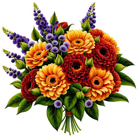 Bouquet of flowers with dahlias and gerberasの素材