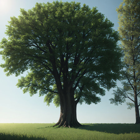 Old oak tree in the meadow. Nature background. 3d renderingの素材