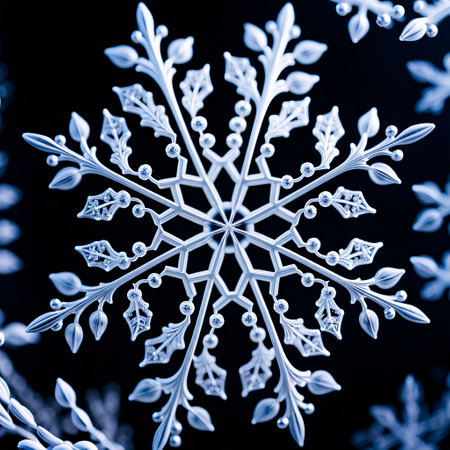 snowflake on a black background, macro photo, close upの素材