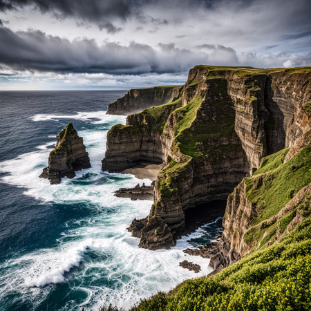 Cliffs of Moher in County Clare, Ireland. Cloudy day.の素材