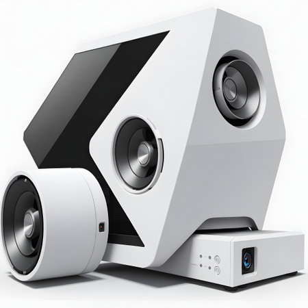 Hi-fi speakers on a white background. 3D rendering.の素材