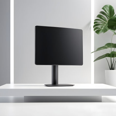 Black LCD monitor on shelf in modern interior. 3d render.の素材