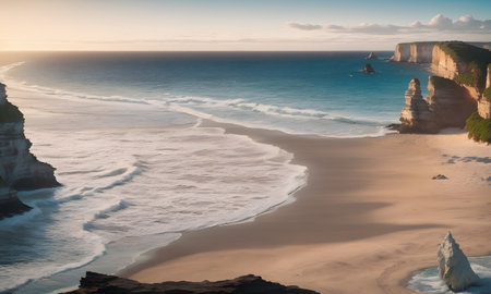 Sunset over the Great Ocean Road in Australia. The Great Ocean Road is one of the most popular travel destinations in Australia.の素材