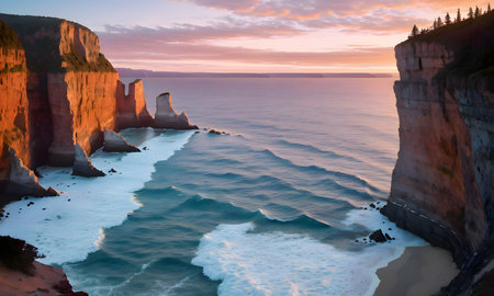 Picturesque view of the Twelve Apostles at sunset, Victoria, Australiaの素材