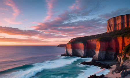 Beautiful seascape at sunset, Great Ocean Road, Australiaの素材