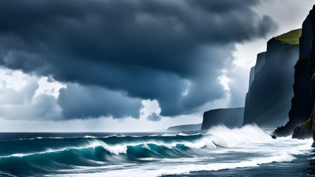 Dramatic stormy sky over the Cliffs of Moher, Irelandの素材
