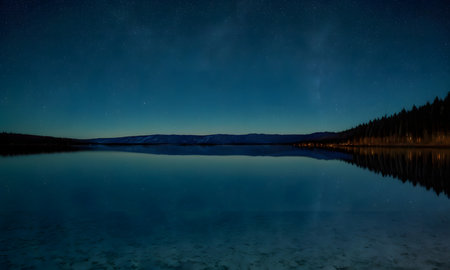 Milky Way over the lake in winter with reflection on the surfaceの素材