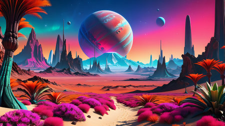 Fantasy alien planet. 3D rendering. Computer digital drawing.の素材
