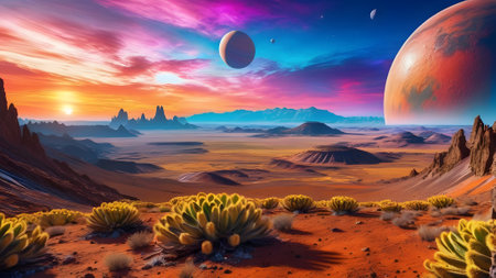 Fantasy alien planet. Mountain. 3D illustration. Moon.の素材