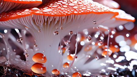 mushroom fly agaric close-up with water dropsの素材