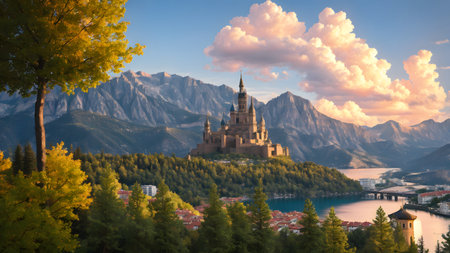 Panoramic view of Bled, Slovenia. Panoramic view of Bled, Slovenia.の素材