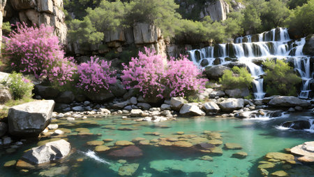 waterfall in the national park of Turkey on a sunny summer dayの素材