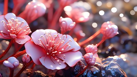 Plum blossom with bokeh background, 3d illustrationの素材