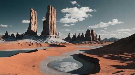 Alien Planet - 3D Rendered Computer Artwork. Rocks and lakeの素材