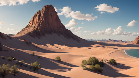 Desert landscape with sand dunes and blue sky. 3d renderingの素材