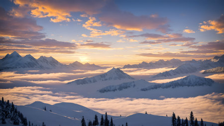 Mountains in the clouds at sunset. Alaska, United States.の素材