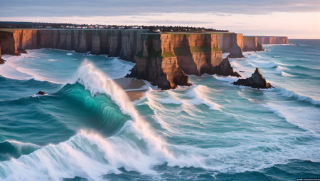 Sunset at the Great Ocean Road in Victoria, Australia. Famous tourist attraction.の素材