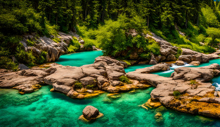 Beautiful turquoise water of the Plitvice Lakes National Park in Croatiaの素材