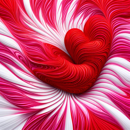 Red heart with stripes on white background. Abstract fractal. Computer generated graphics.の素材