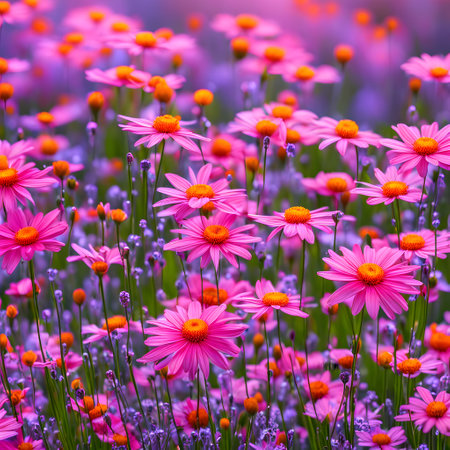 Beautiful pink daisy flowers in the garden. Nature background.の素材
