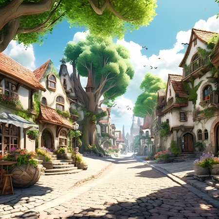 Old town in the style of a fairy tale. 3d renderの素材