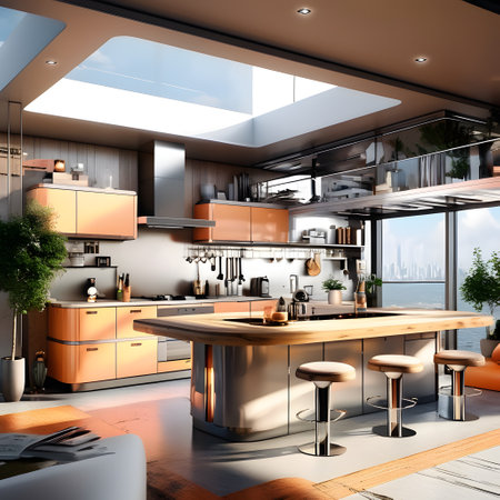 3d Illustration of modern kitchen in a loft with a beautiful designの素材