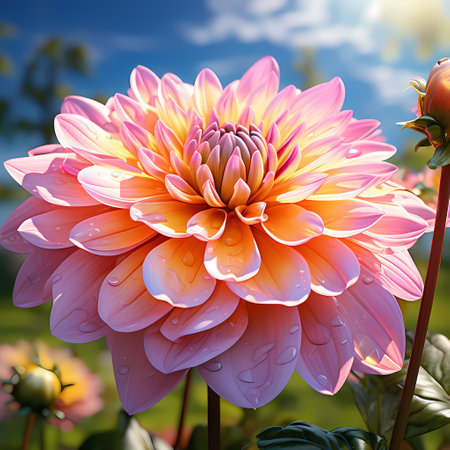 Beautiful dahlia flower with water drops on petals.の素材