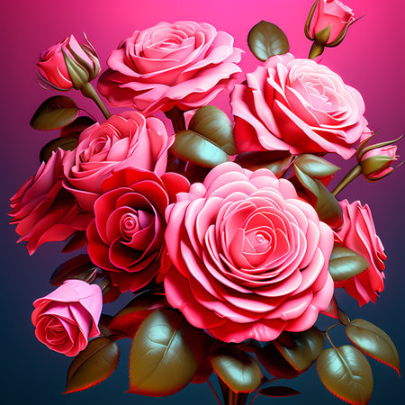 Bouquet of pink roses on a dark background. Vector illustration.の素材