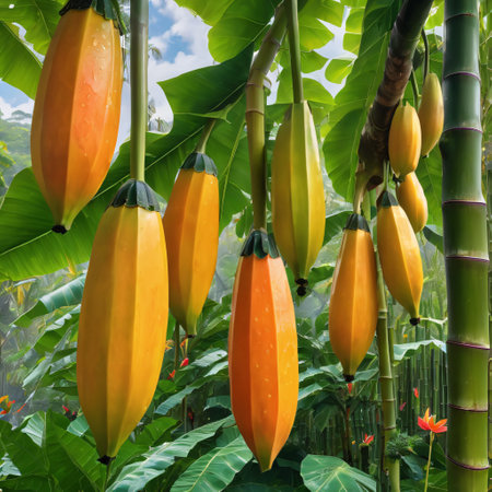 Ripe bananas on the tree in the garden. Tropical fruit.の素材