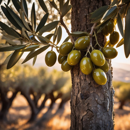 Green olives on olive tree in Tuscany, Italy.の素材
