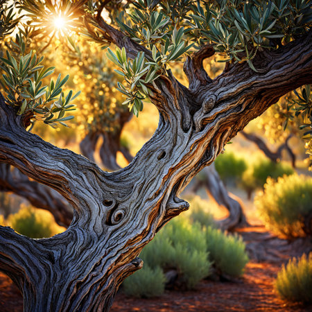 Olive trees in the sunset light. Spain. Toned.の素材