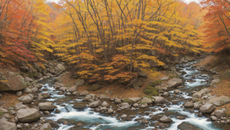 Autumn forest and river in south korea Daegwallyeong\\\\