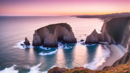 Panoramic view of the twelve apostles at sunset, Great Ocean Road, Australiaの素材