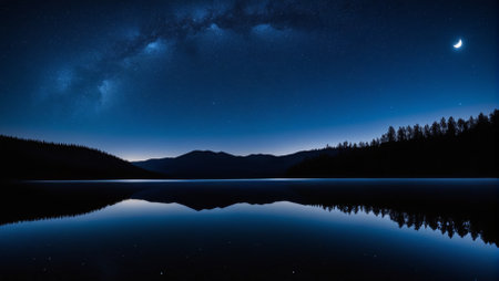 Milky Way over a lake in the mountains. night landscapeの素材