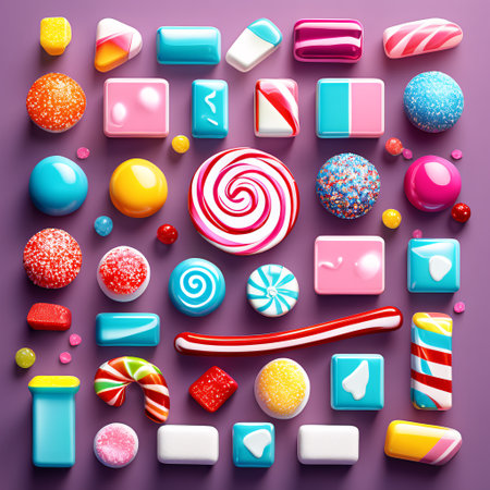 Colorful candies and lollipops. 3d illustrationの素材