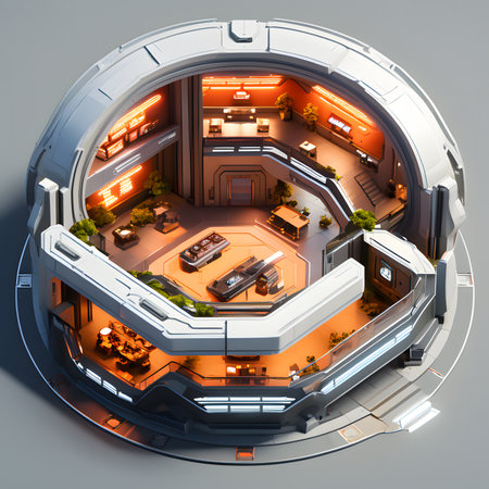 3d illustration of interior of the house in a futuristic style.の素材