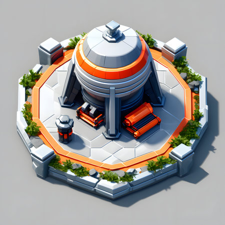 Concrete mixer on a gray background. 3D rendering. Isometric view.の素材