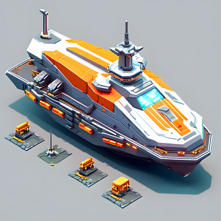3d isometric military ship on the gray background. Vector illustration.の素材