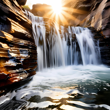 Waterfall in the city. The concept of active, ecological and photo tourismの素材