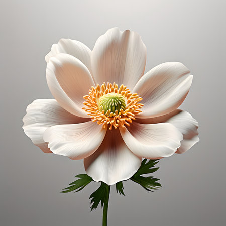 Beautiful white anemone flower on a gray background. 3d renderingの素材